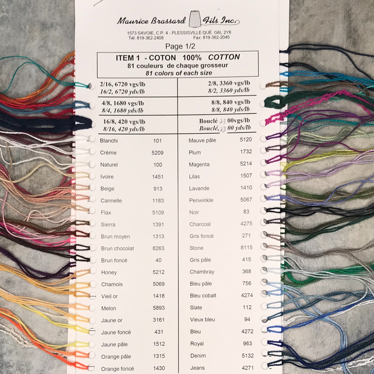 Maurice Brassard 100% Cotton Sample Card - theweavingroom